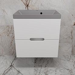 Style Line Тумба с кварцевой раковиной серый шелк Матис 60 подвесная белая матовая – фотография-2